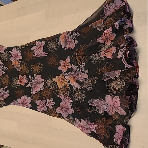 EUC 1990s VTG  Scarlett Black with Pink Floral Print Slip Dress with Flowing Hem - Picture 7 of 16